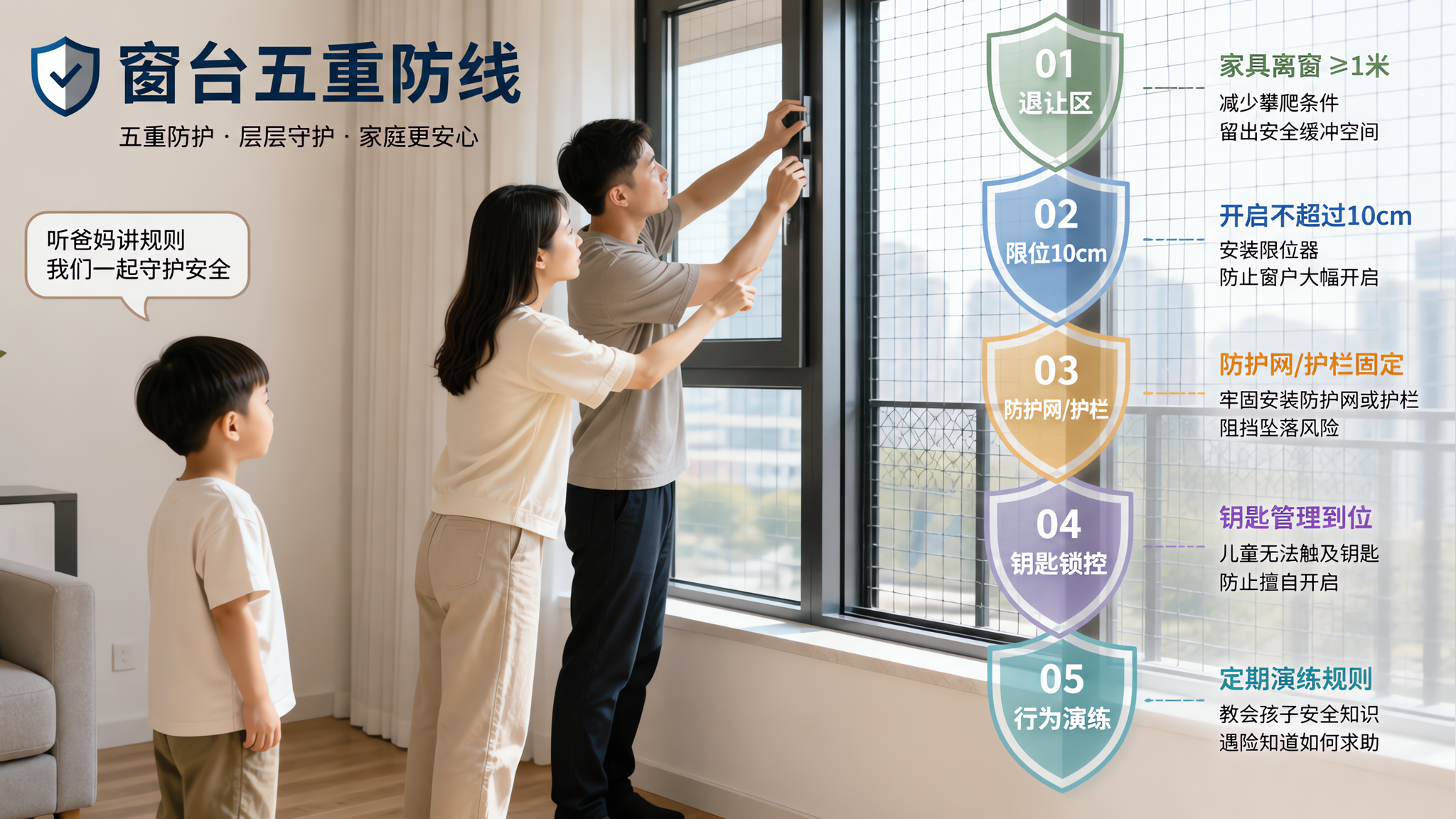 孩子爬窗台别靠吼：5重防线让失误不坠落