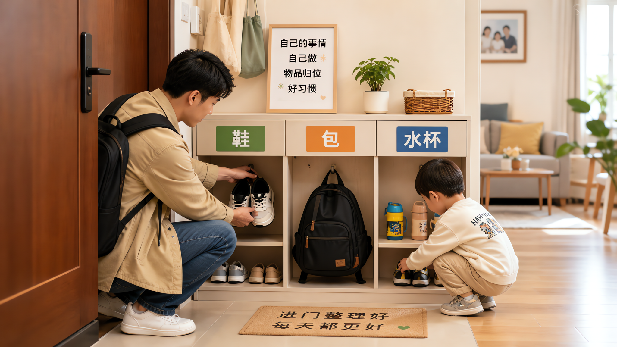 孩子进门就乱扔？4步闭环让他自己收拾