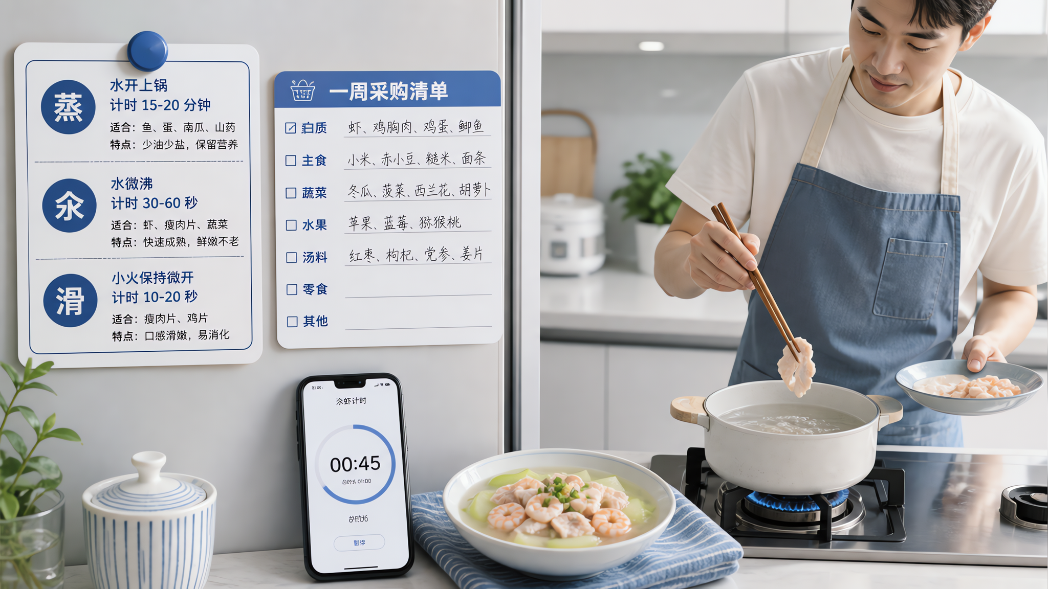 8月月子餐别再熬油汤：蒸汆滑三招+火候口令+一周采购表