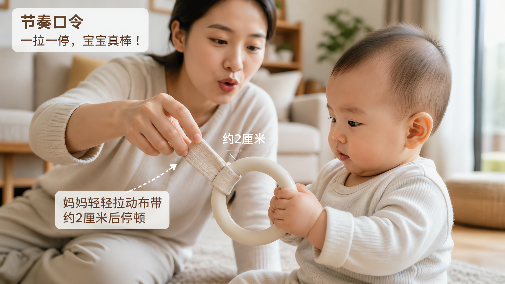 0-1岁别再堆玩具：一条短布带+一个大环就够了