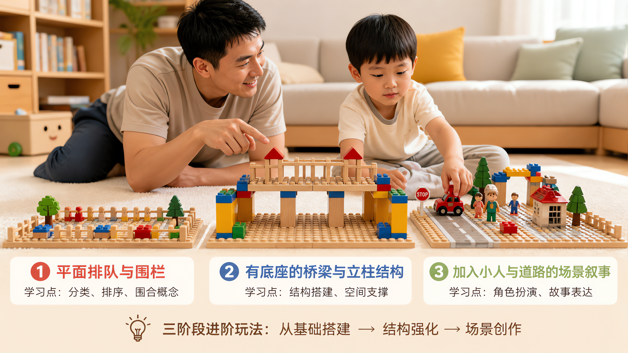 孩子总爱推倒积木？用3阶段脚手架带他从乱玩到会搭