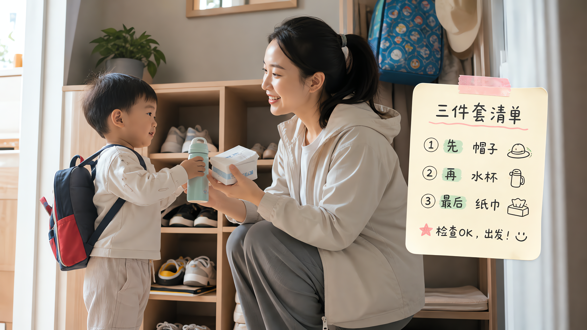 早上出门总打仗？用“三件套”让娃自己按顺序做