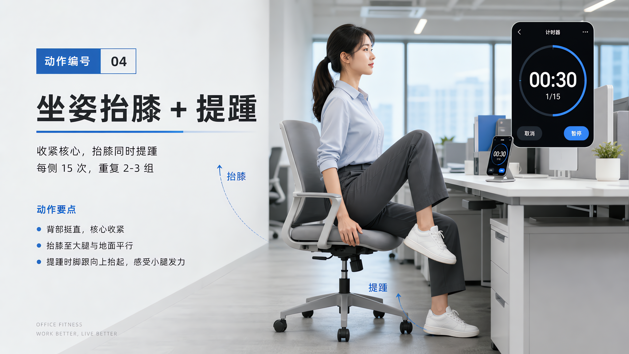 久坐腰酸腿胀？办公室椅子10分钟微力量