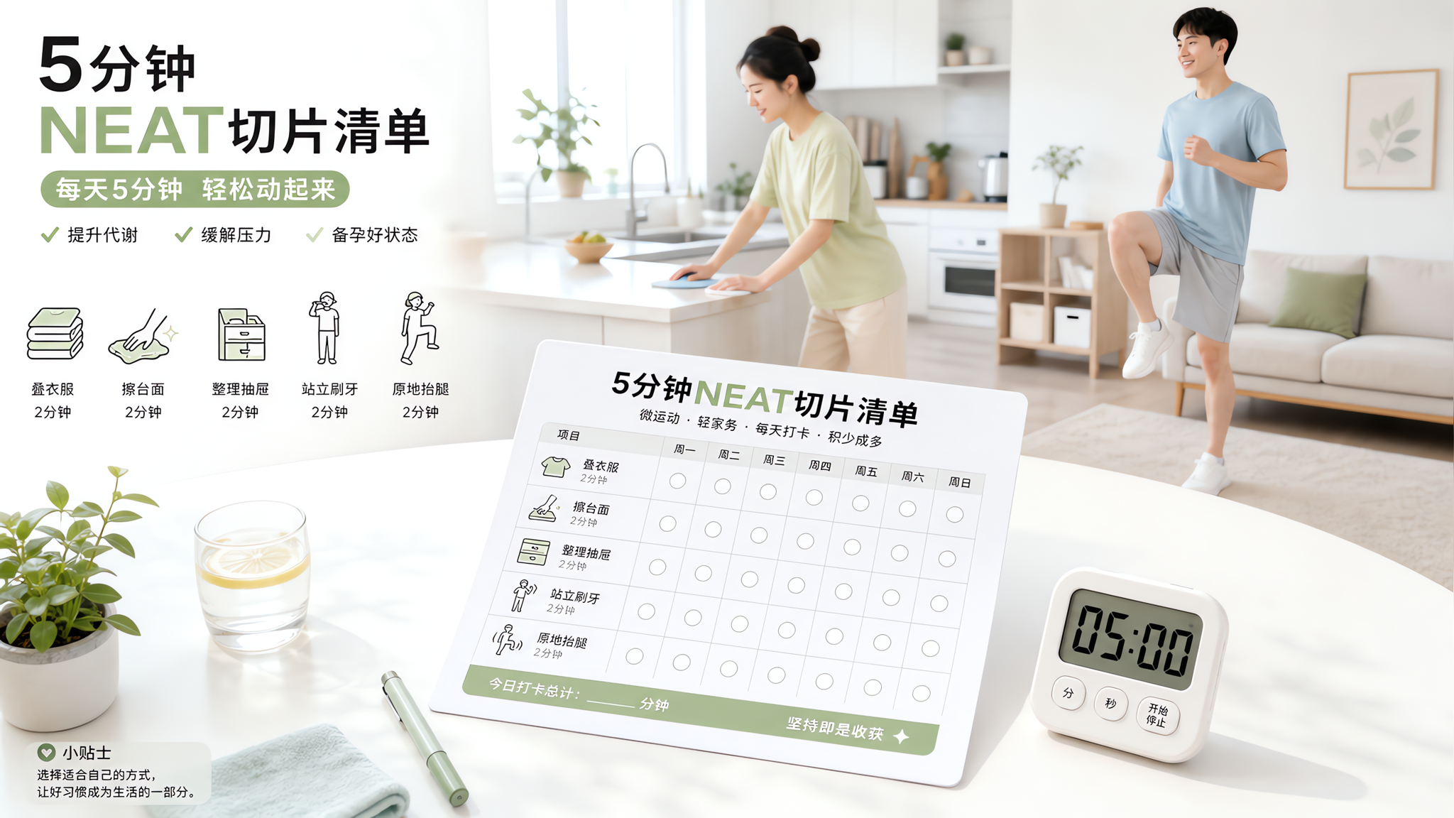 热到不想运动？用家务拆成5分钟NEAT也能稳稳动起来