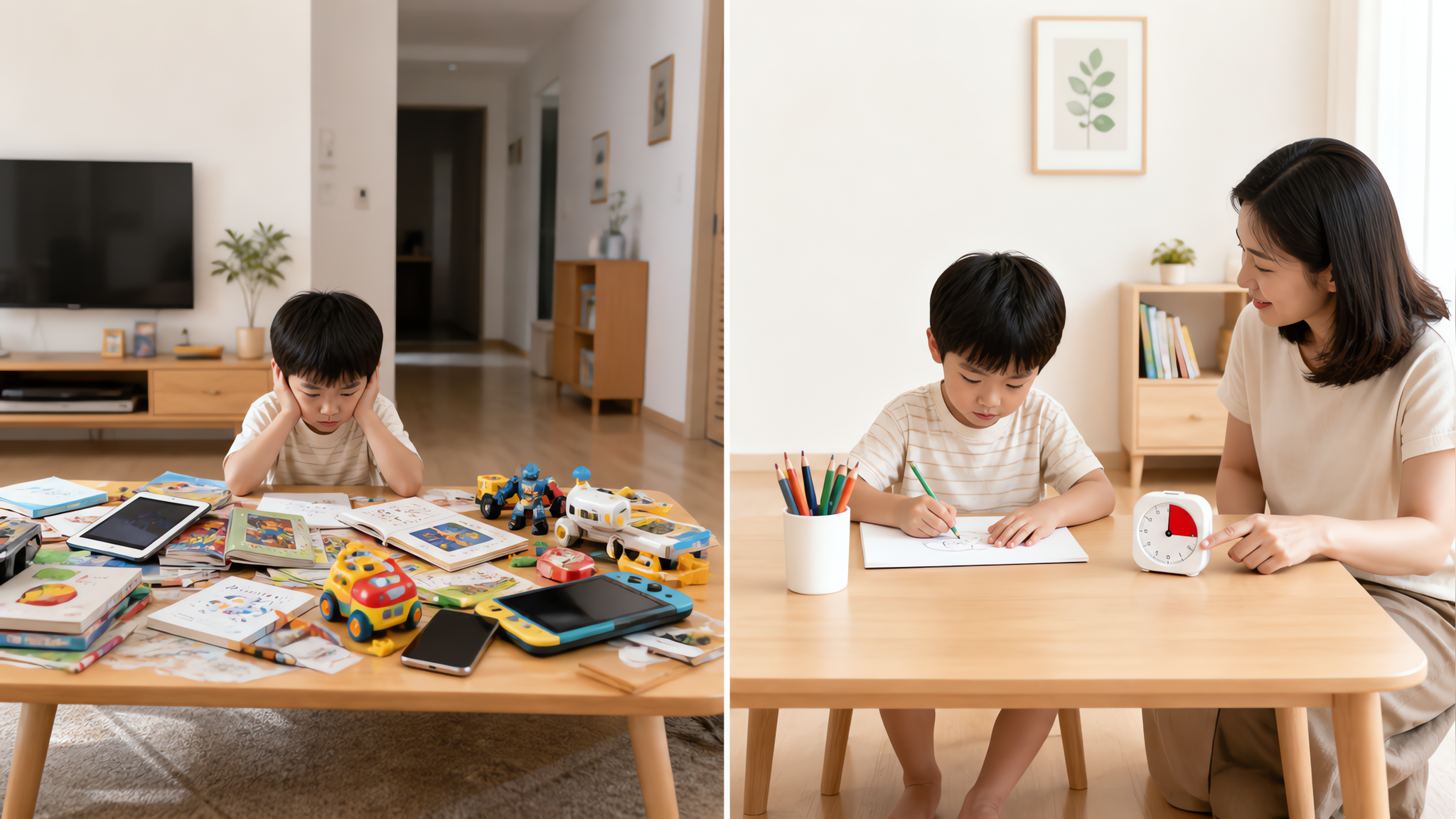 孩子总摸两下就跑？先搭专注力角：只留3样+3分钟起步