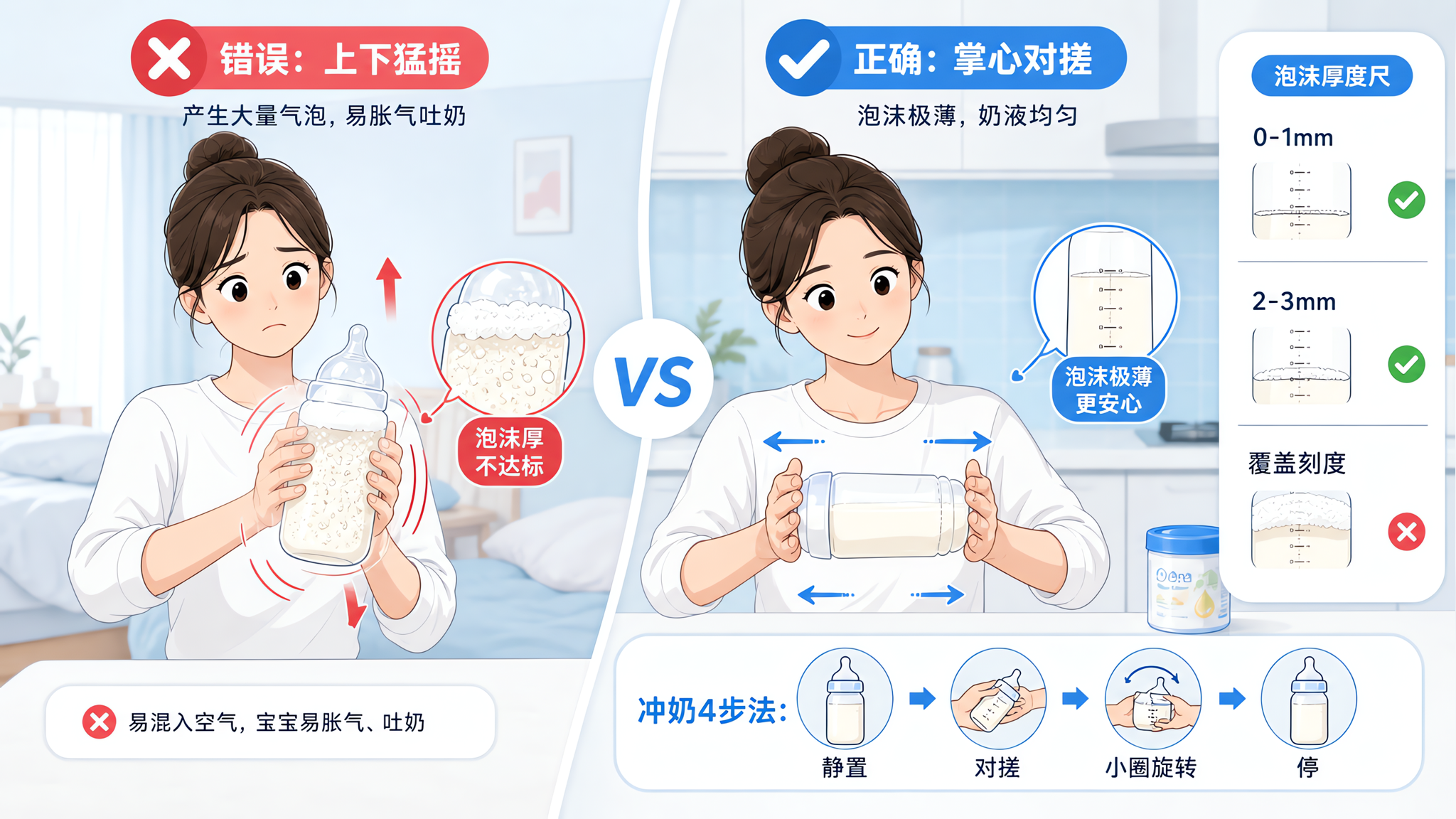 奶瓶别再上下猛摇：10秒无泡搓奶法