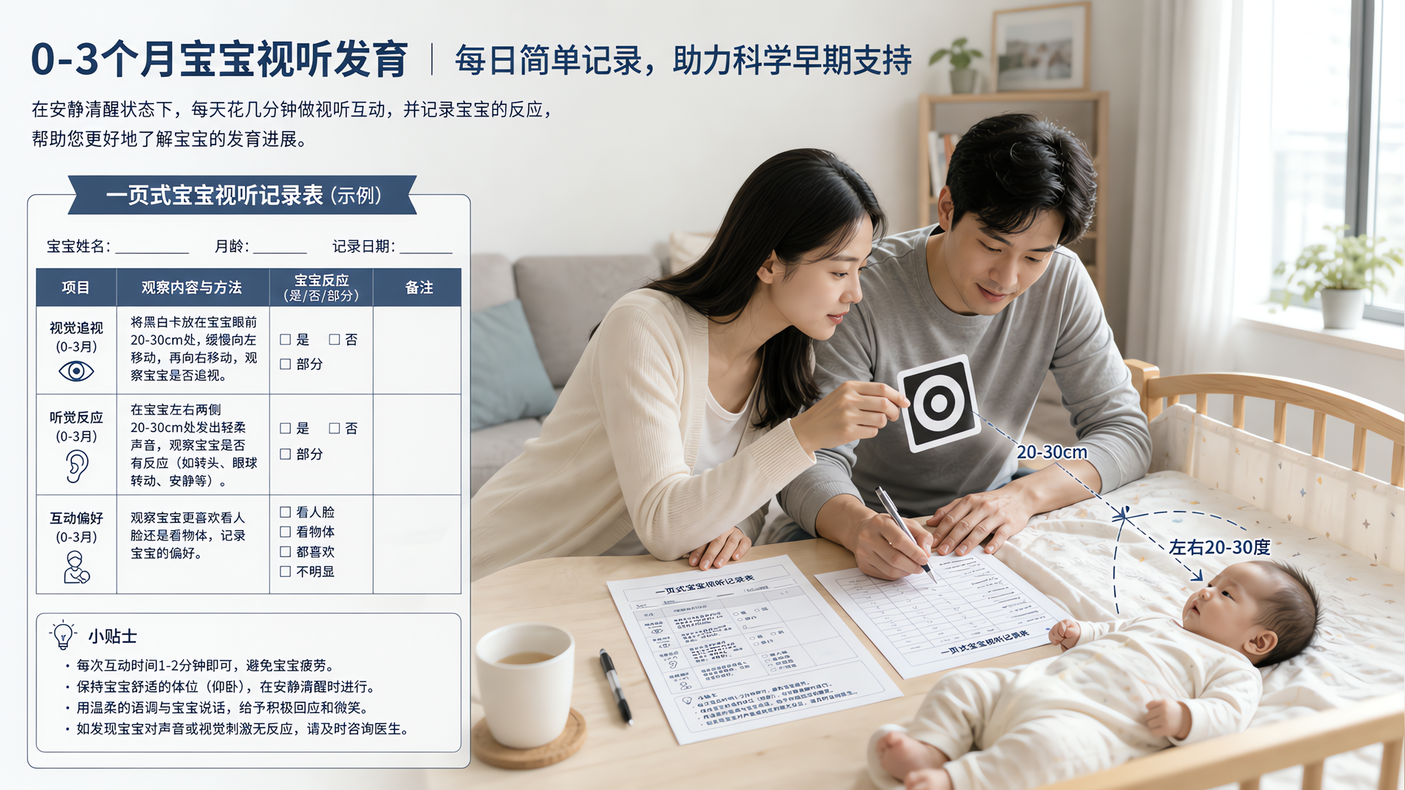 0–100天宝宝追视听声怎么测？一张表在家记录