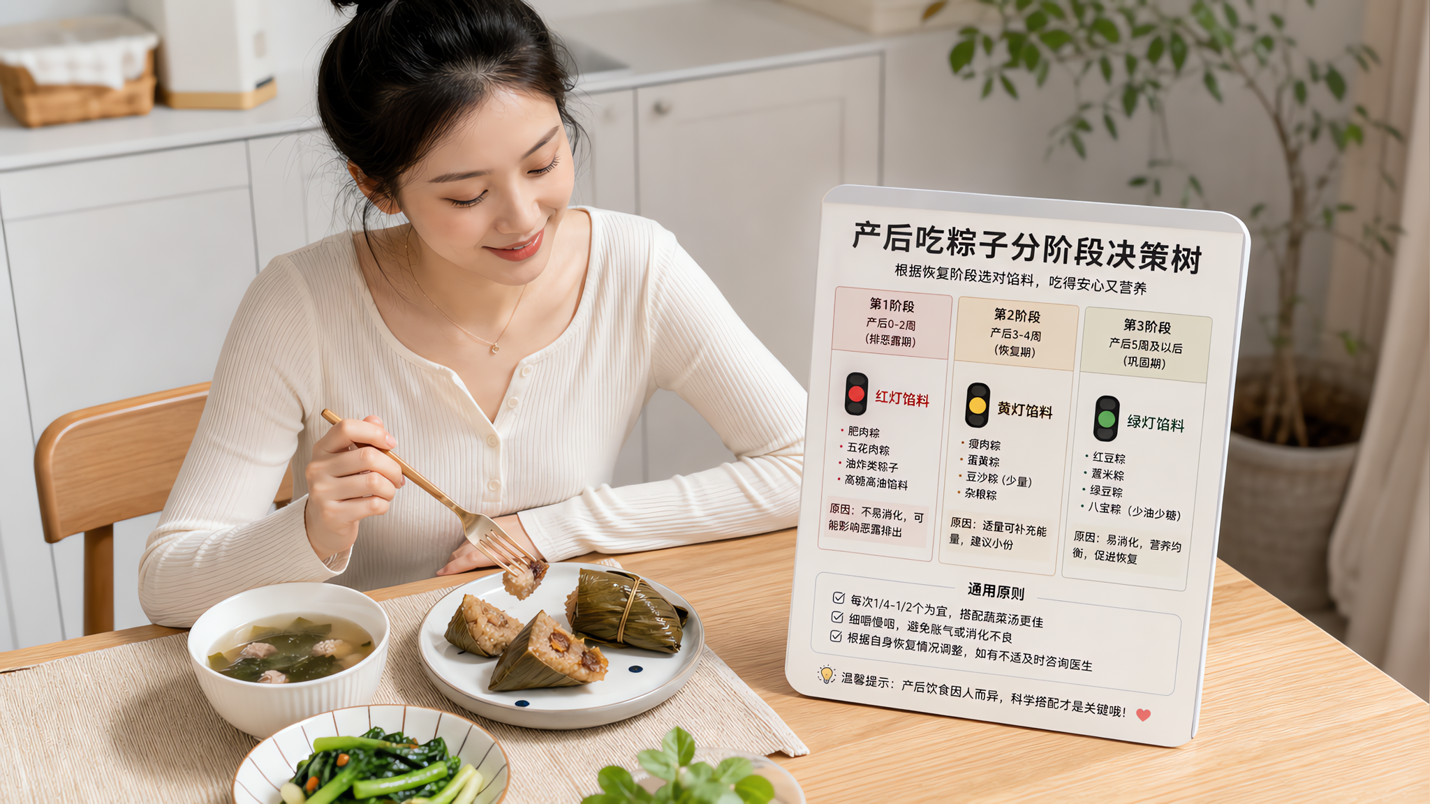 产后粽子怎么吃不胀气：分阶段可吃量一张表