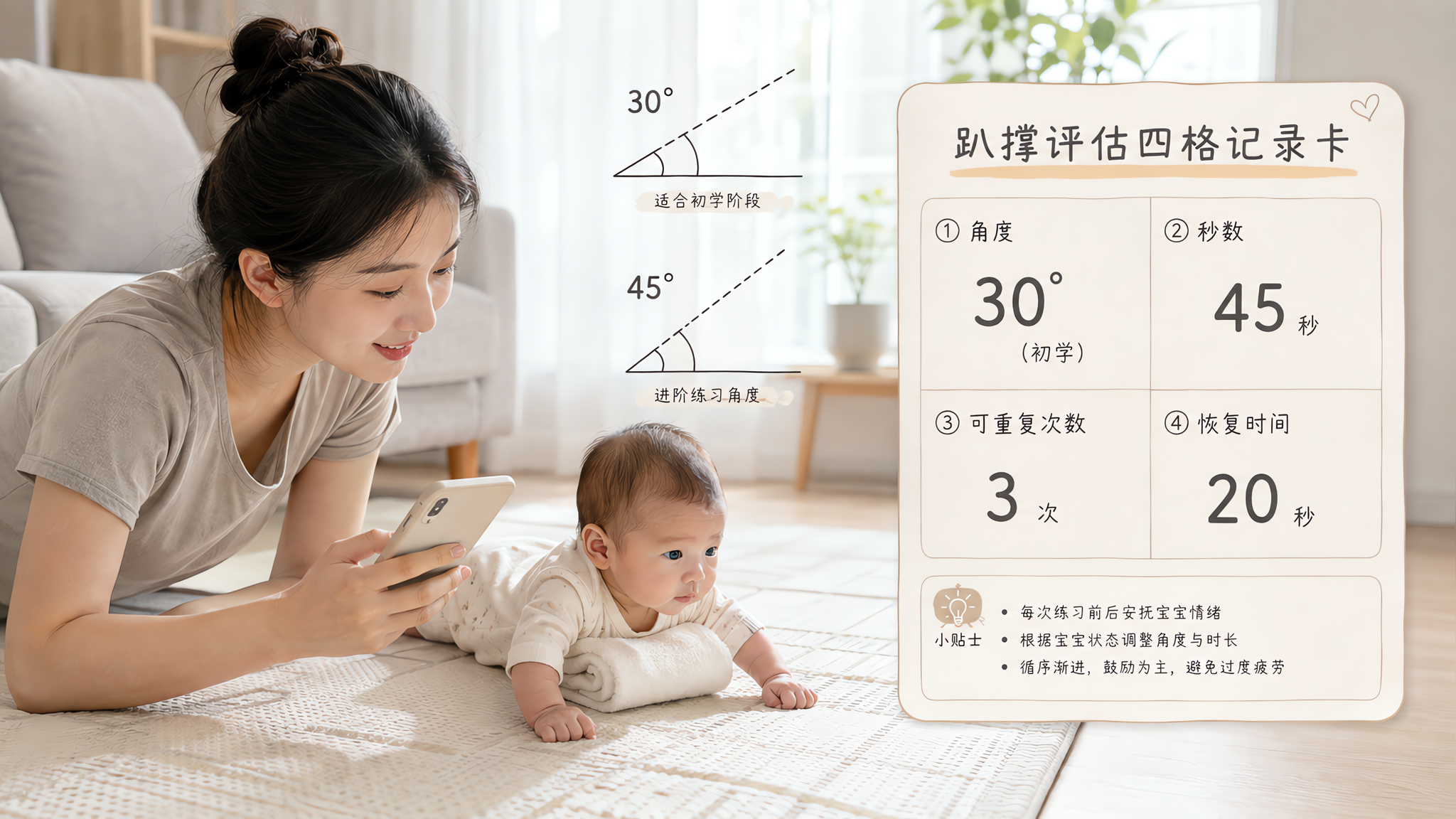 新生儿趴撑别卡月龄：看角度秒数恢复