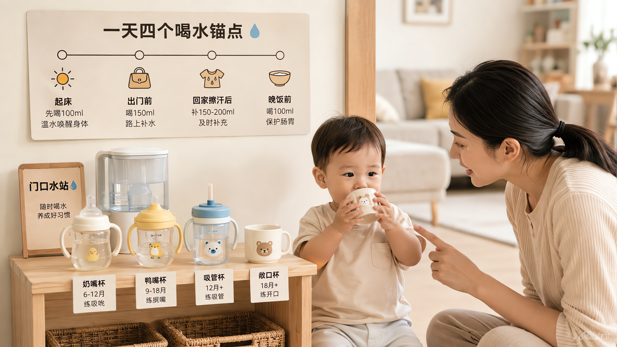 1-2岁秋天不爱喝水：4个时段锚点+3步迁移法