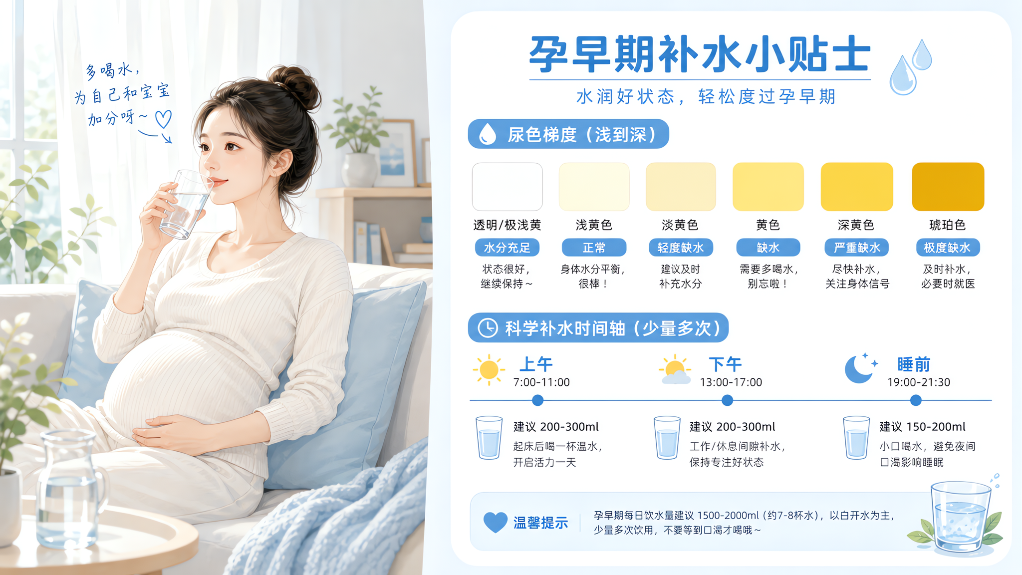 孕早期闷热出汗怕缺水？看3个信号按分段喝更稳