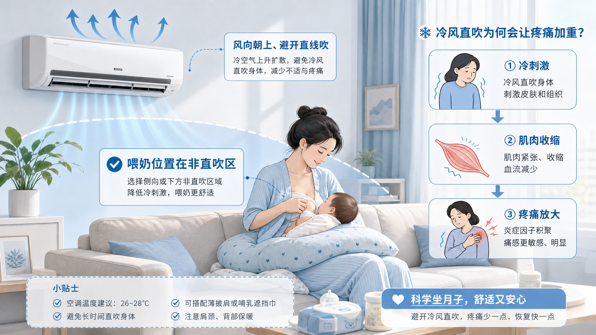 产后吹空调更痛？多半是直吹触发肌肉紧绷