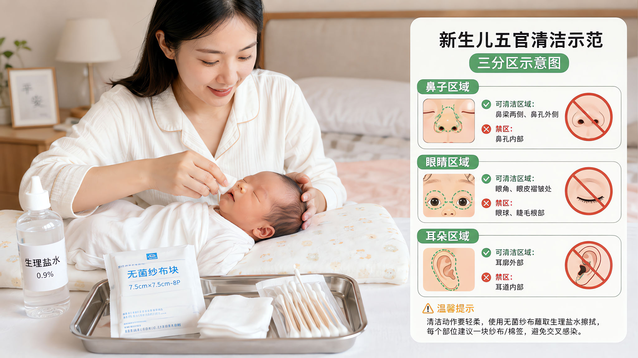 新生儿五官别深掏：鼻耳眼分区清洁一张表