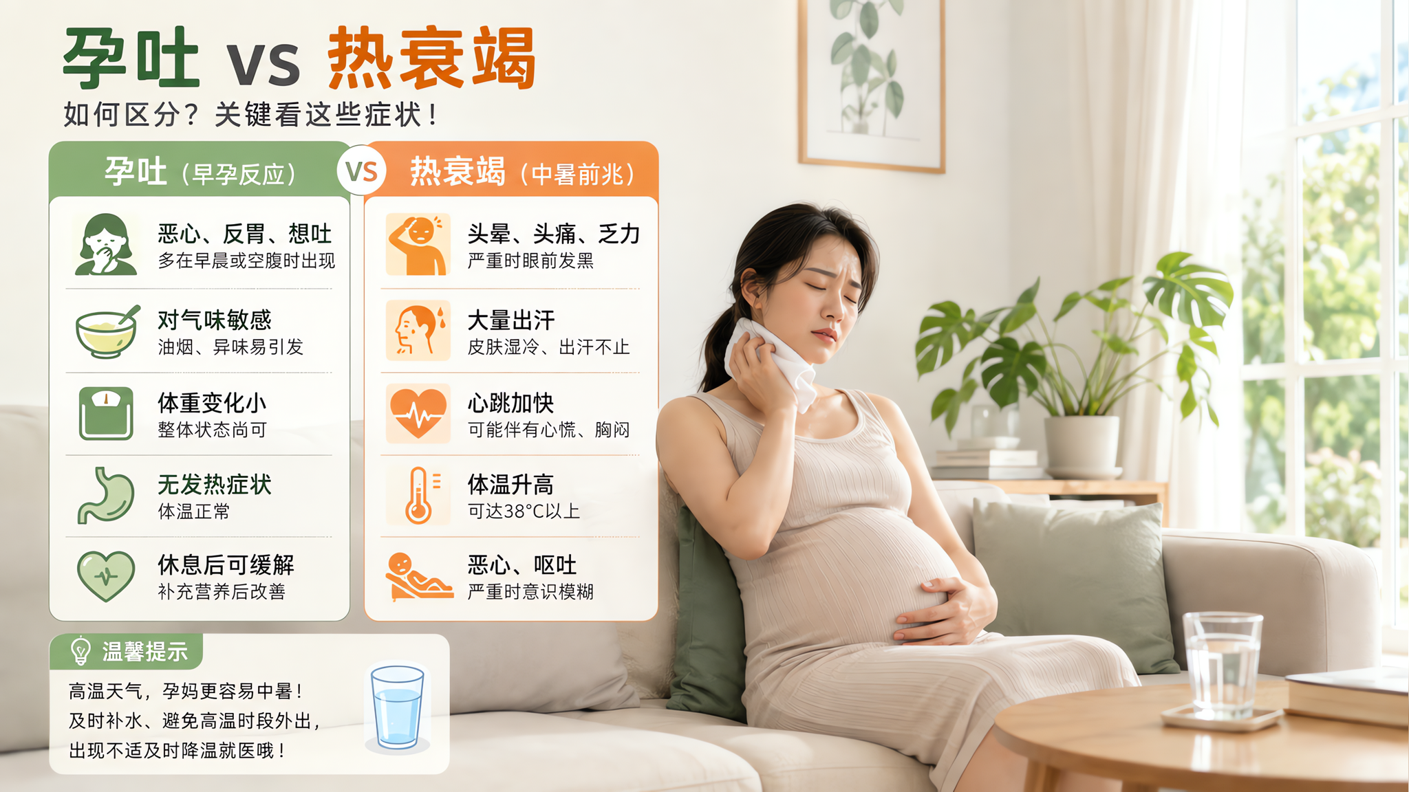 高温天反胃想吐：3分钟分清孕吐还是热衰竭