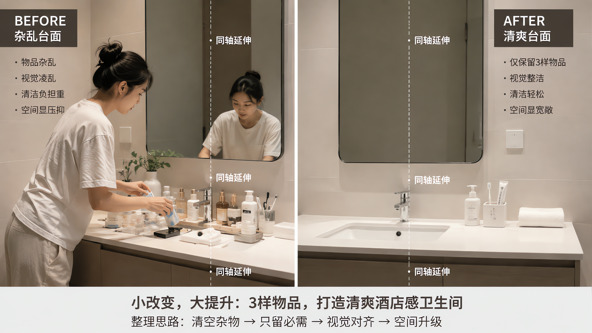 小卫生间台面总显脏？用1+1+1上限立刻变酒店感