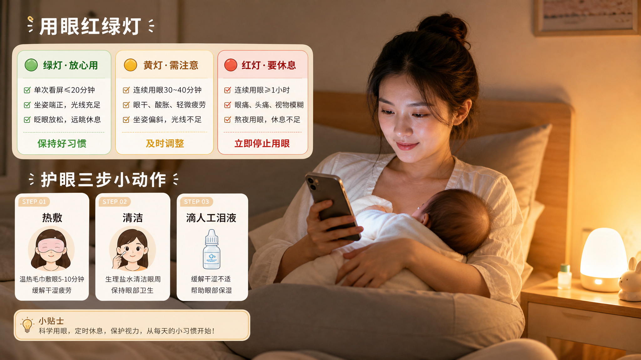 月子里眼干刺痛别硬扛：30分钟用眼红绿灯