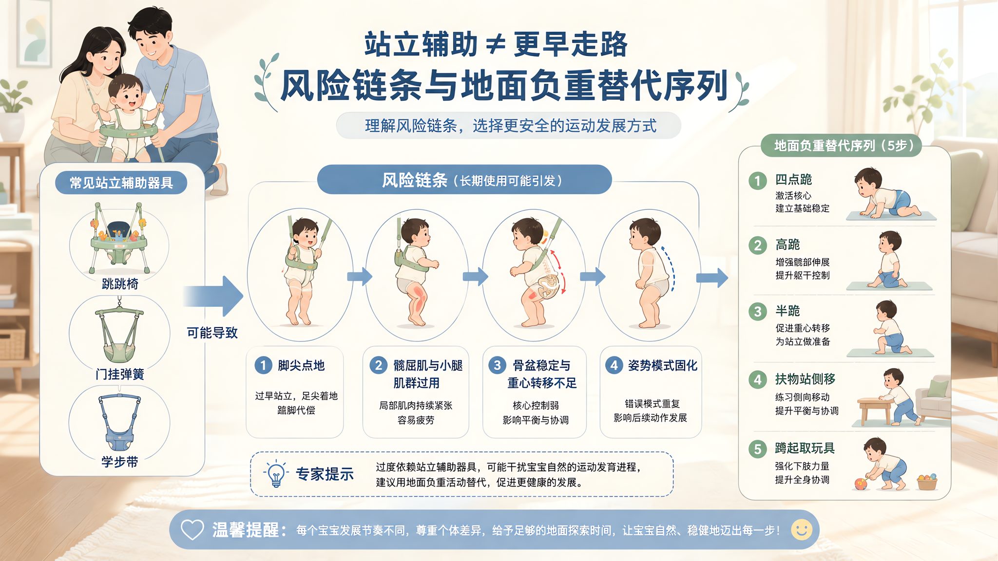 跳跳椅学步带别用久：脚尖点地风险链+15分钟替代法