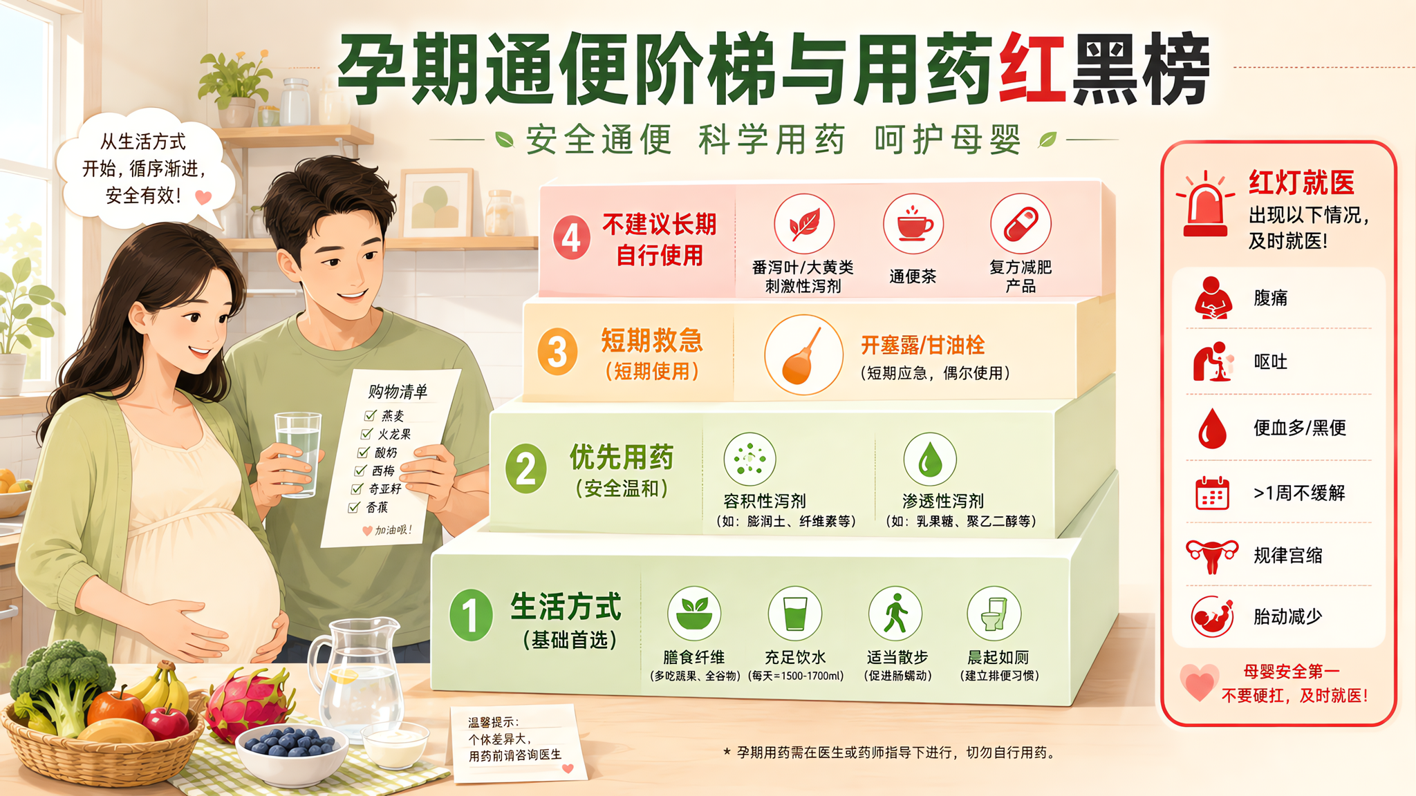 孕期便秘别硬扛：安全通便阶梯和用药红黑榜