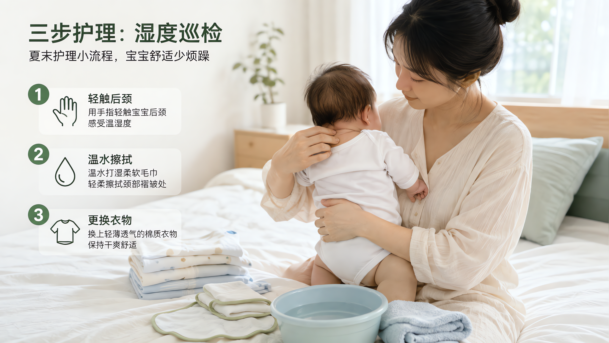 宝宝后颈一摸全湿还哼唧？降闷3步就够了
