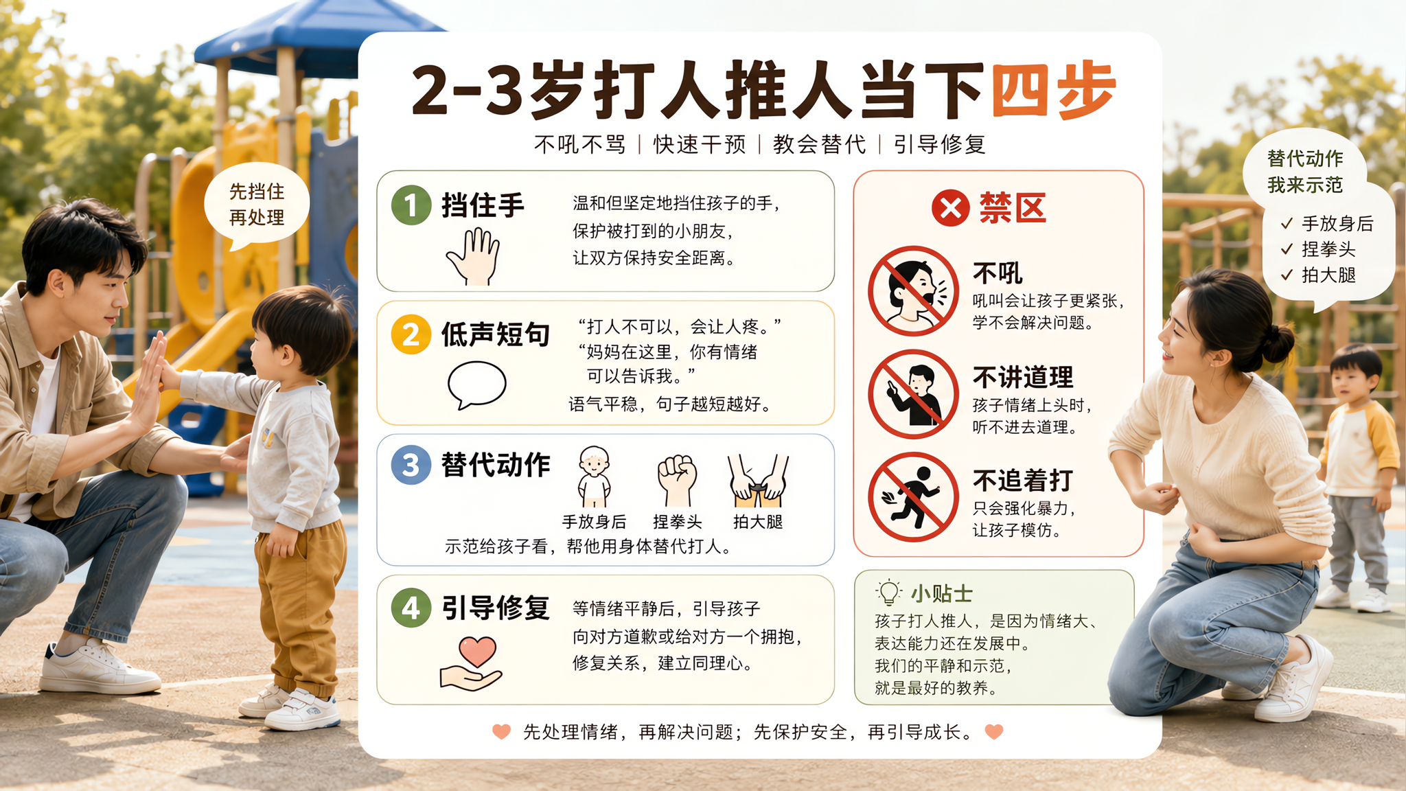 2-3岁推人打人别急着骂：当下4步+7天替代动作训练