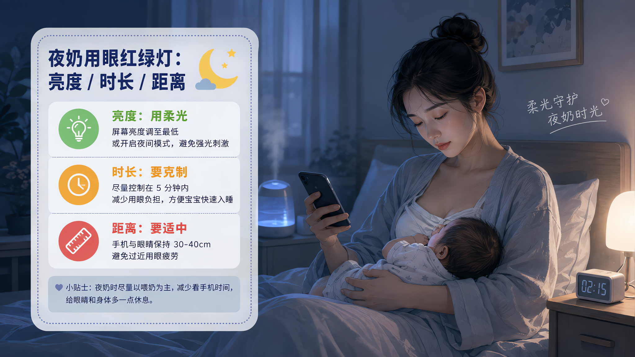 夜奶必须看手机？用眼红绿灯把干眼压下去