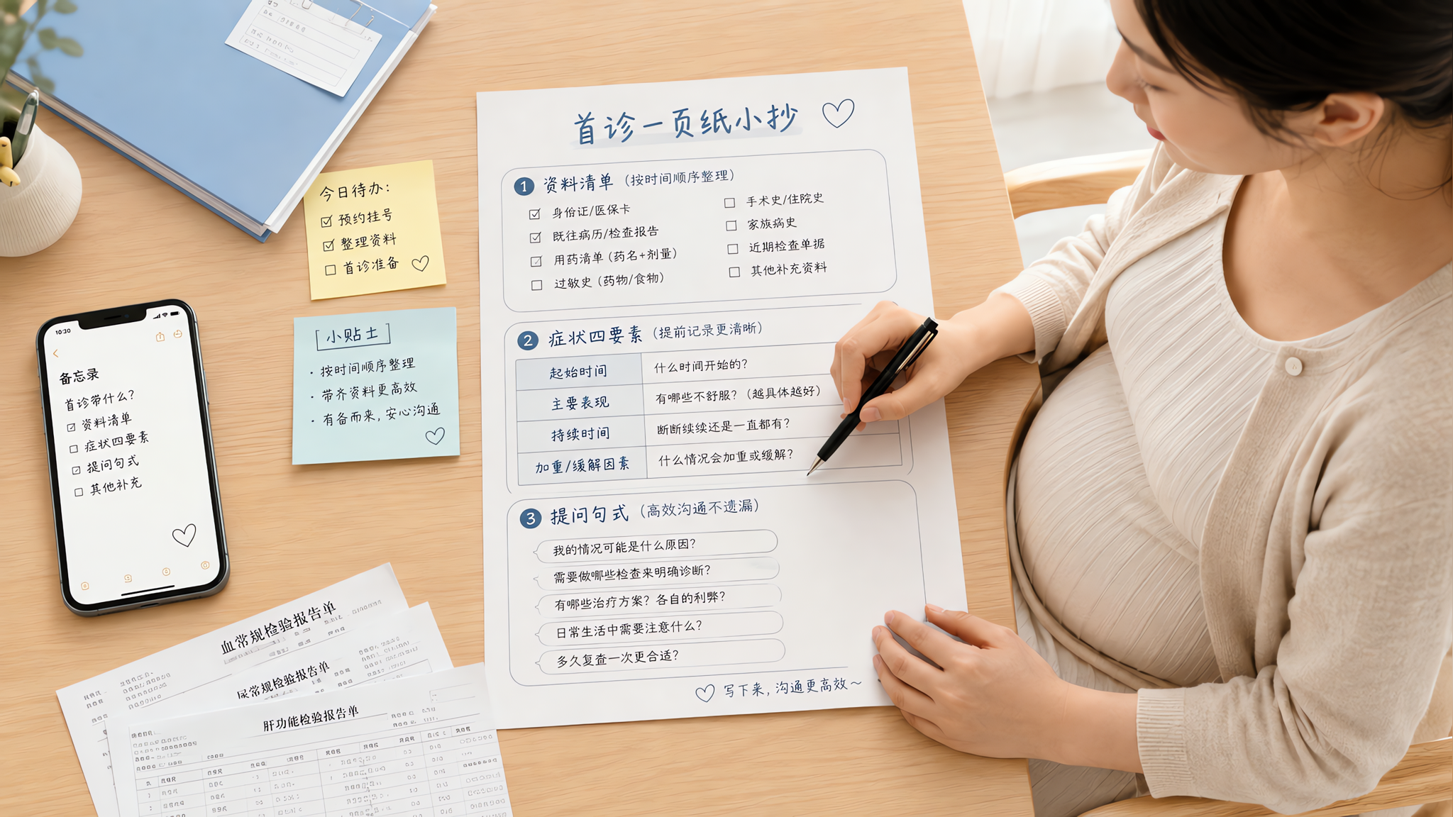 孕早期首诊不慌：一页纸资料+提问小抄