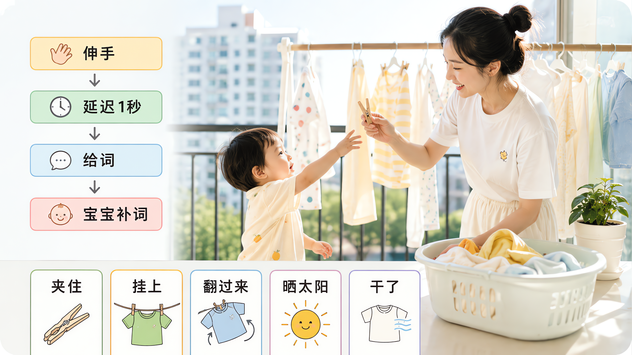 晾衣服别只想快点干：4句话让宝宝开口说动词