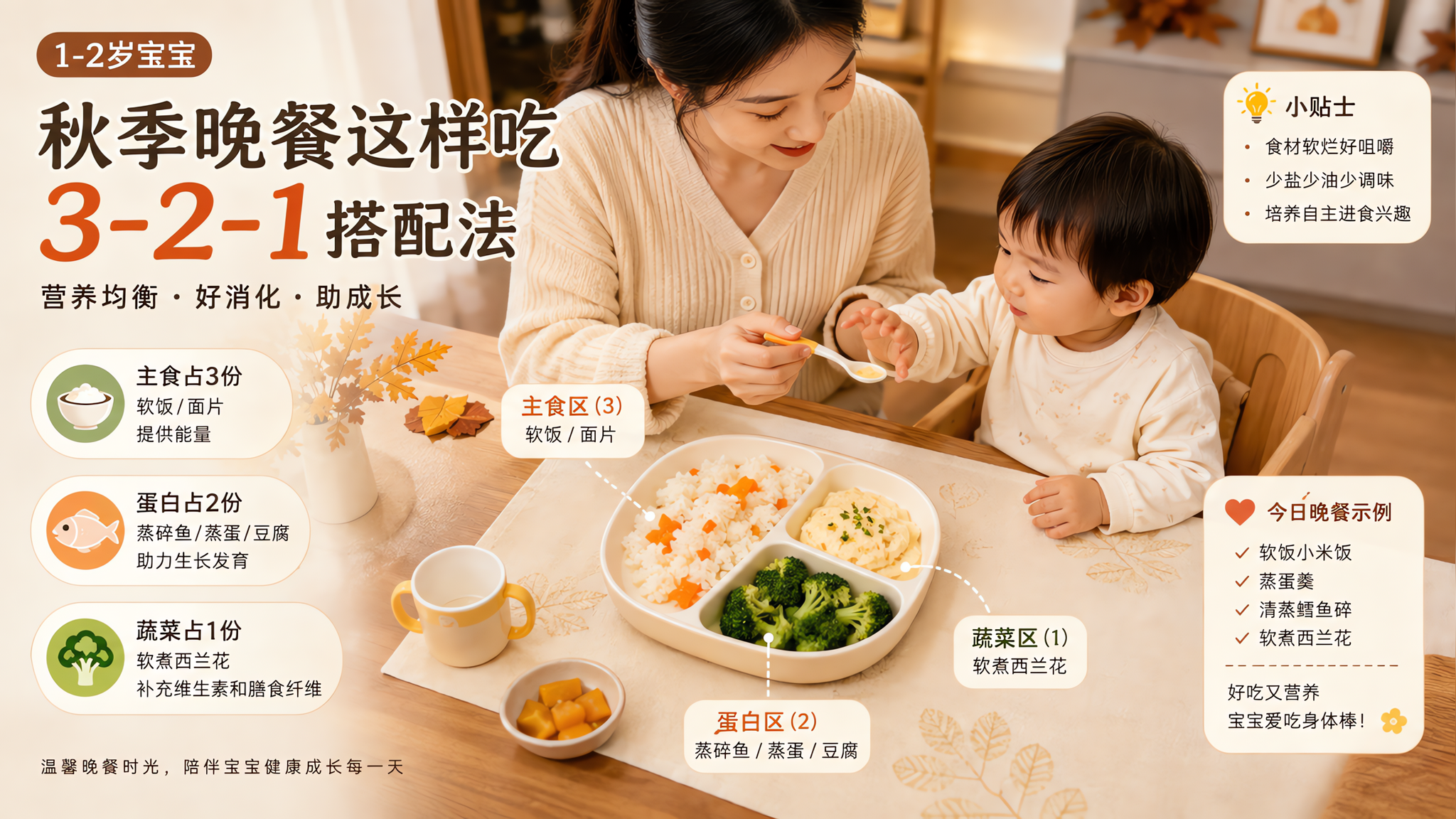 白露后1-2岁晚餐这样搭：3-2-1结构稳住夜里翻腾