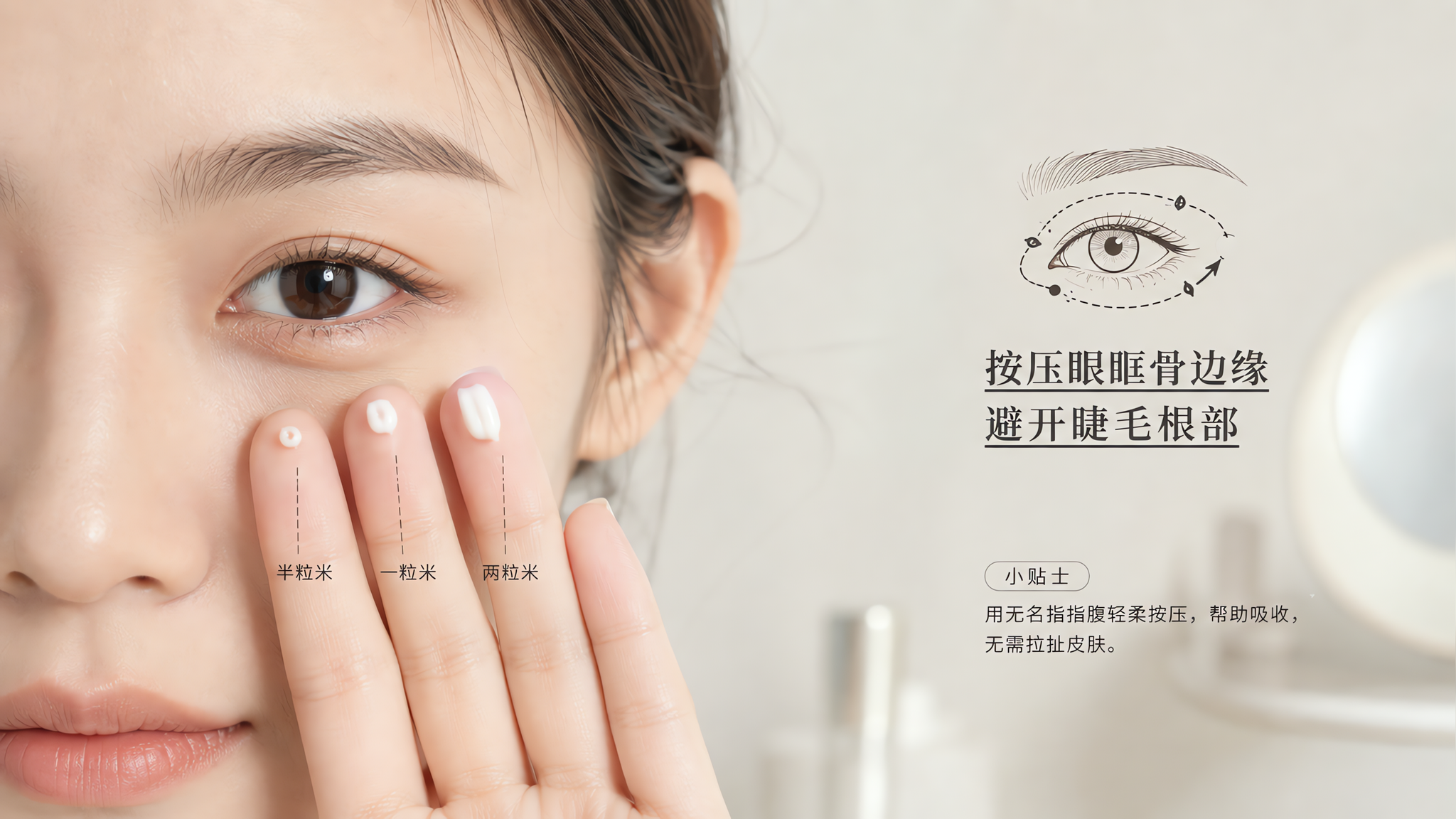 眼下干纹越涂越明显？试试“半粒米用量法”