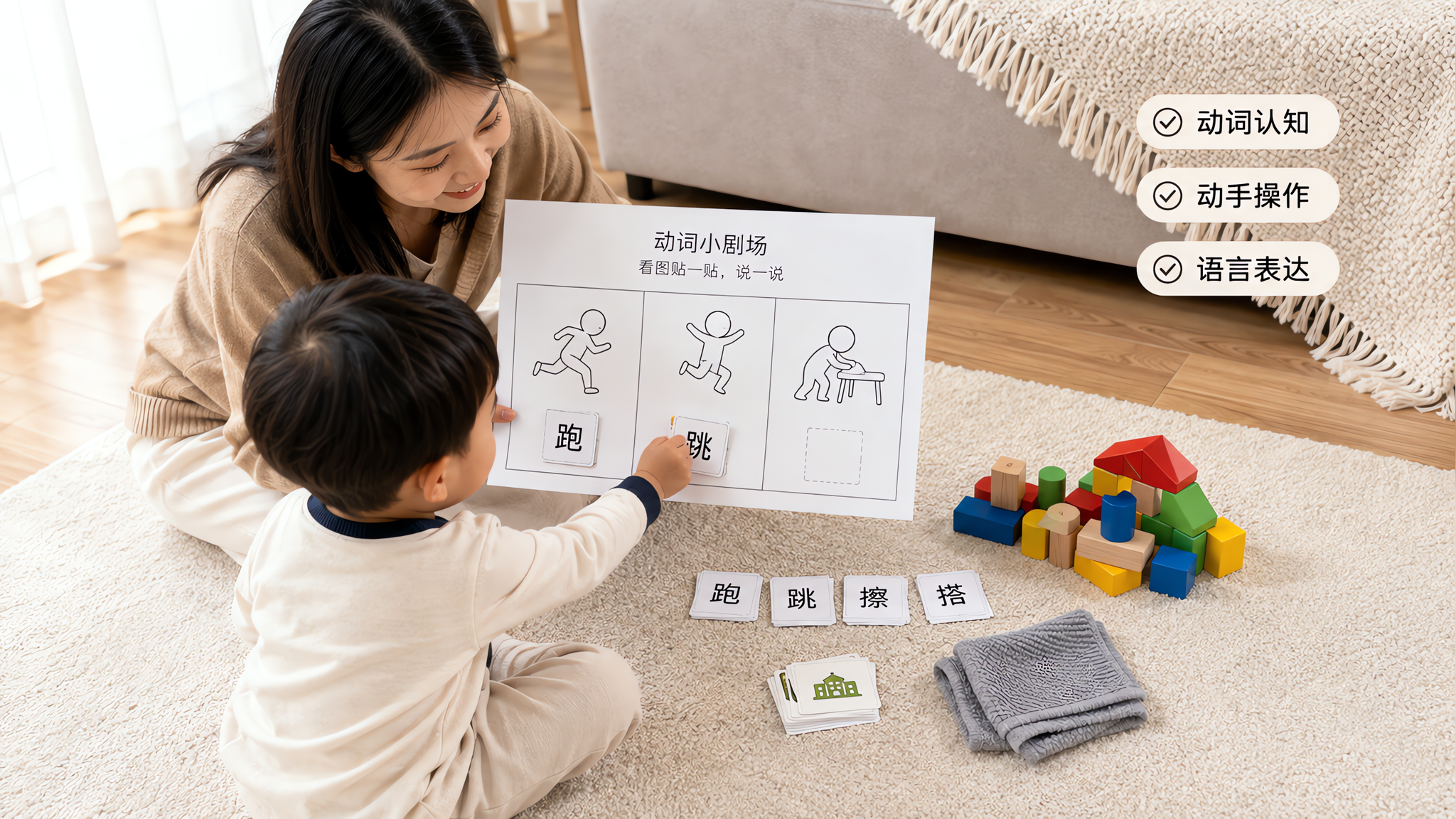 孩子只会蹦字不成句？三格漫画教会“我在…”短句