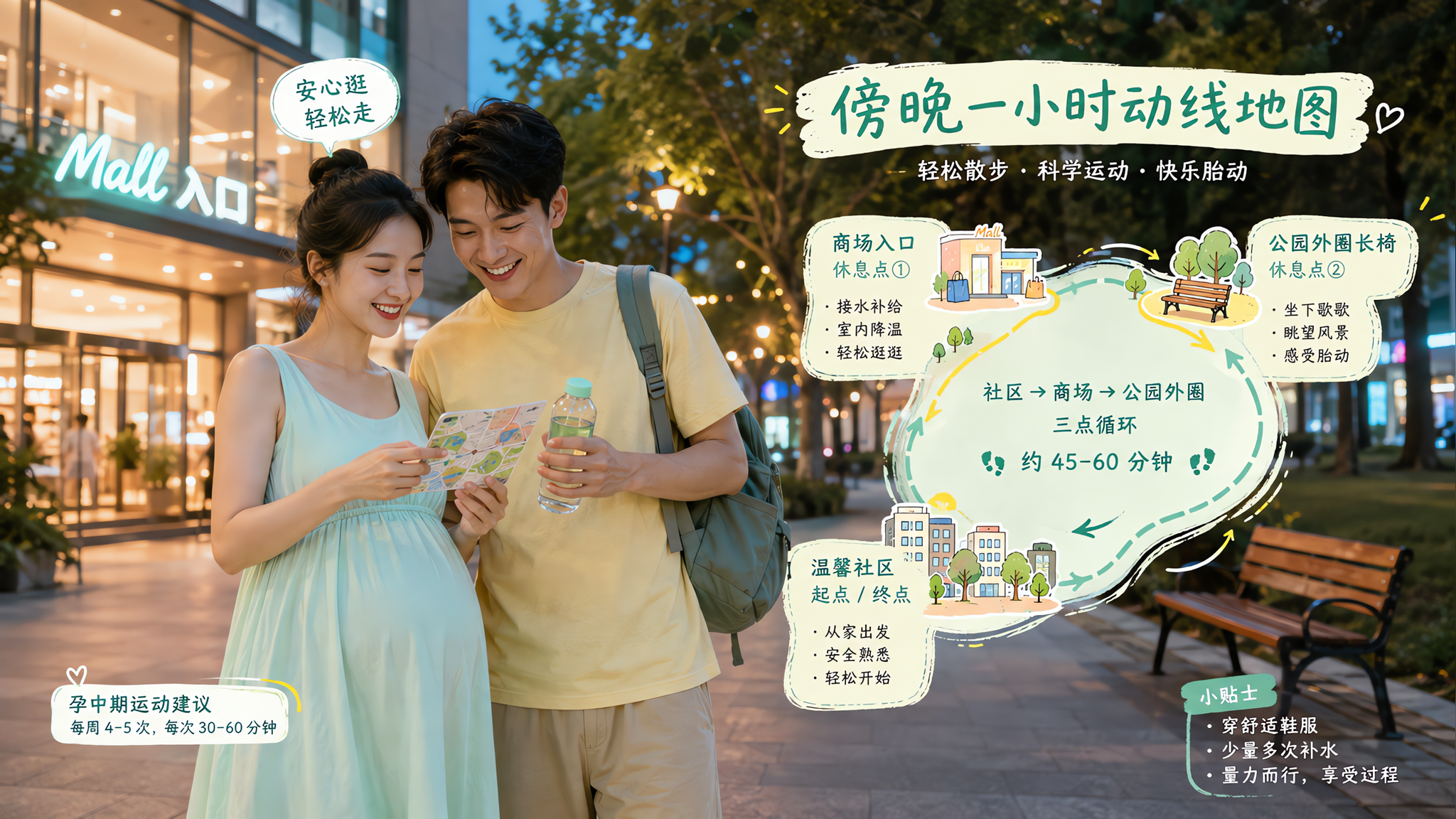 孕中期盛夏出门别硬扛：傍晚1小时动线照抄
