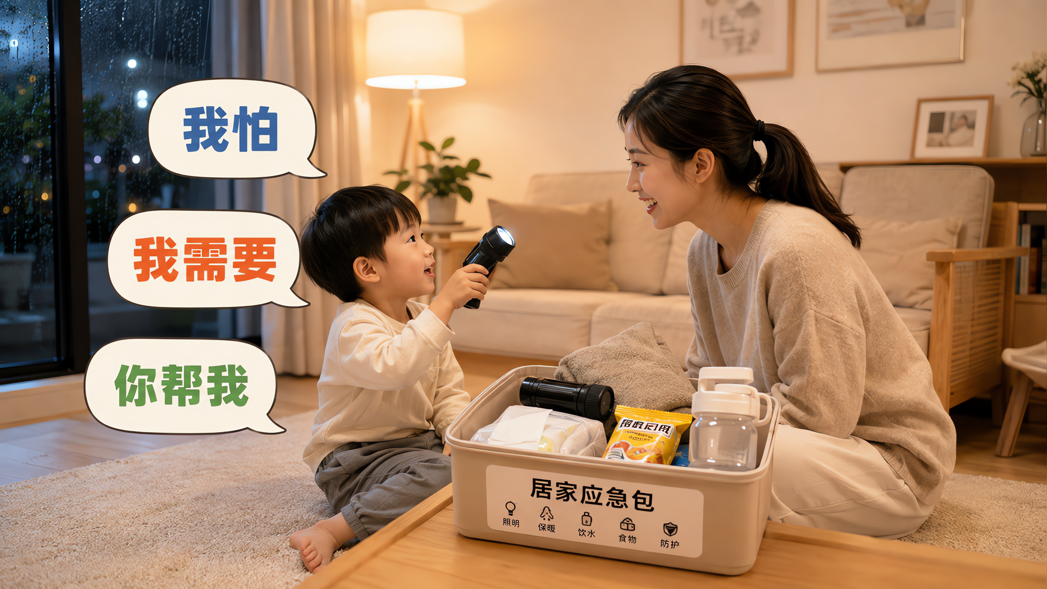 台风天孩子只会哭？用应急包练会3句求助话