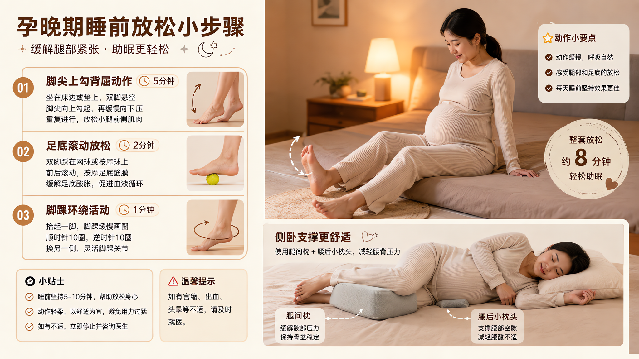 孕晚期夜醒又抽筋？睡前5分钟照做更稳