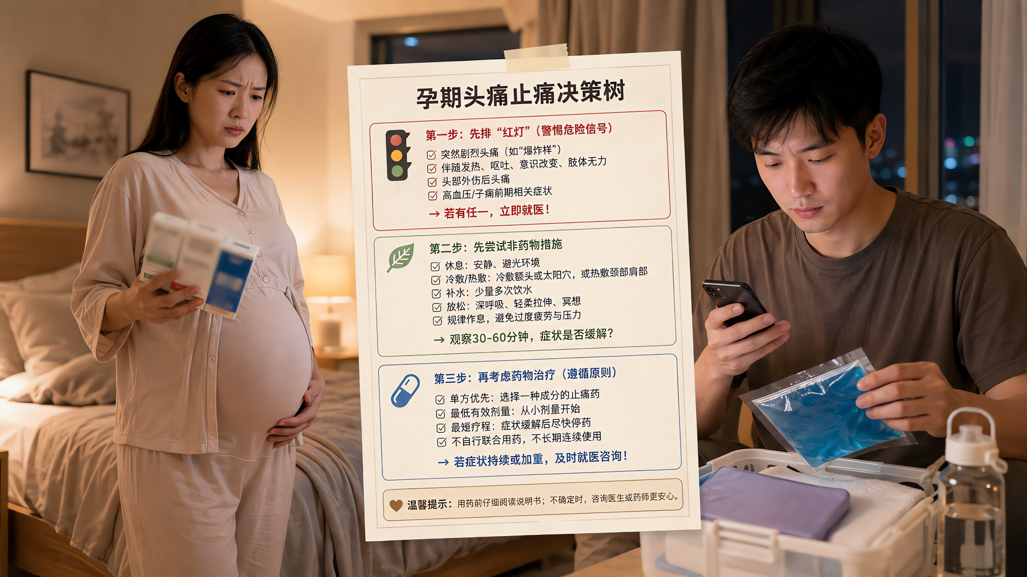 孕期疼痛别硬扛：先排红灯，再谈吃什么止痛
