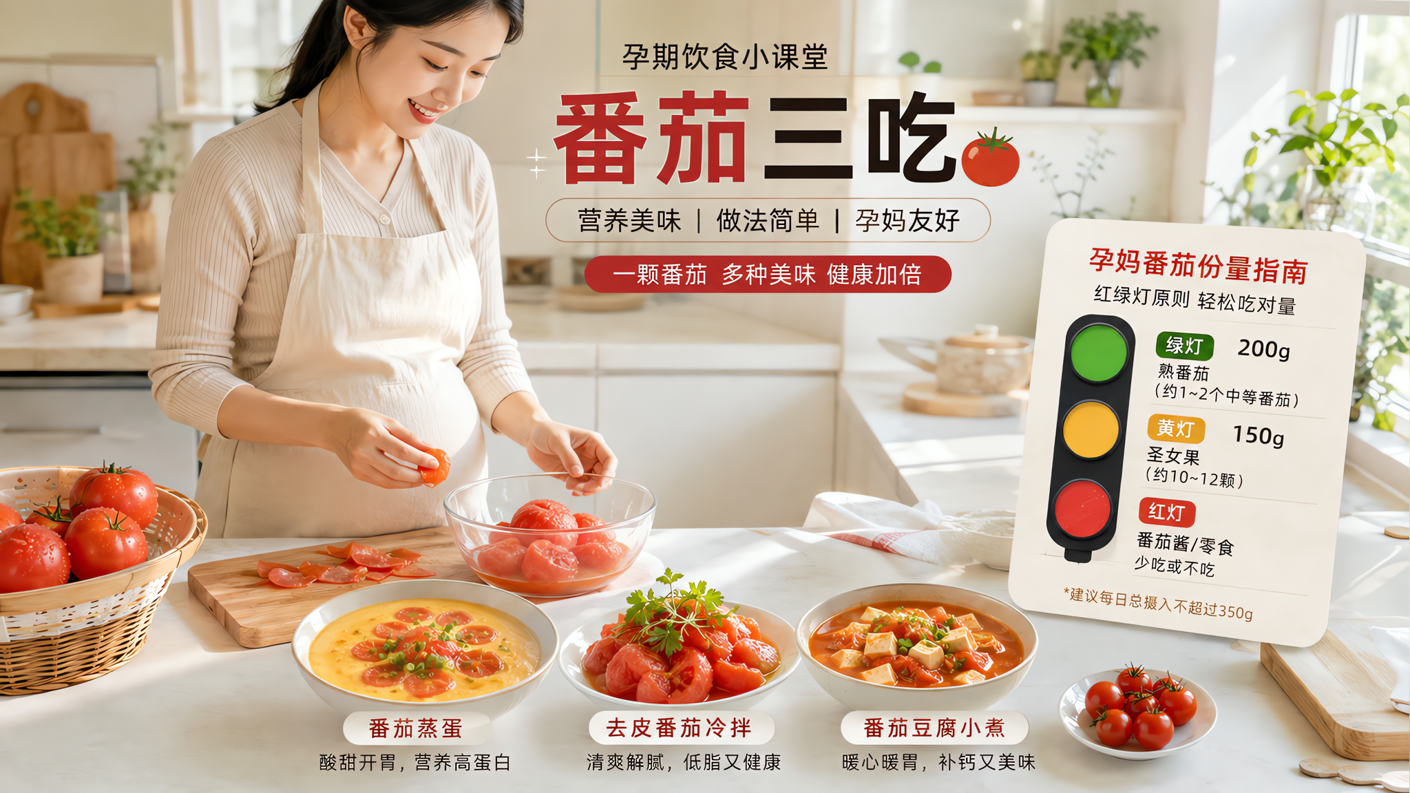 孕期番茄怎么吃不反酸？一张红绿灯表+安全克数
