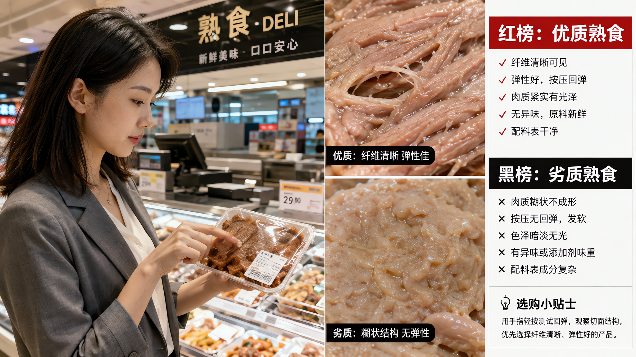 超市熟食别只看“香”：闻看捏三步避开软烂甜腻