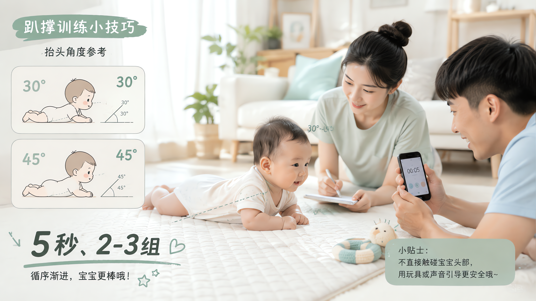 抬头别按月龄催：3个数字看趴撑质量，3个红灯及时就医
