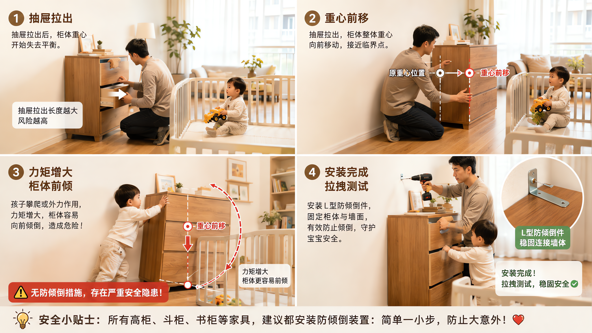 不是尖角危险，是柜子会倒：1-3岁最该先做的上墙清单