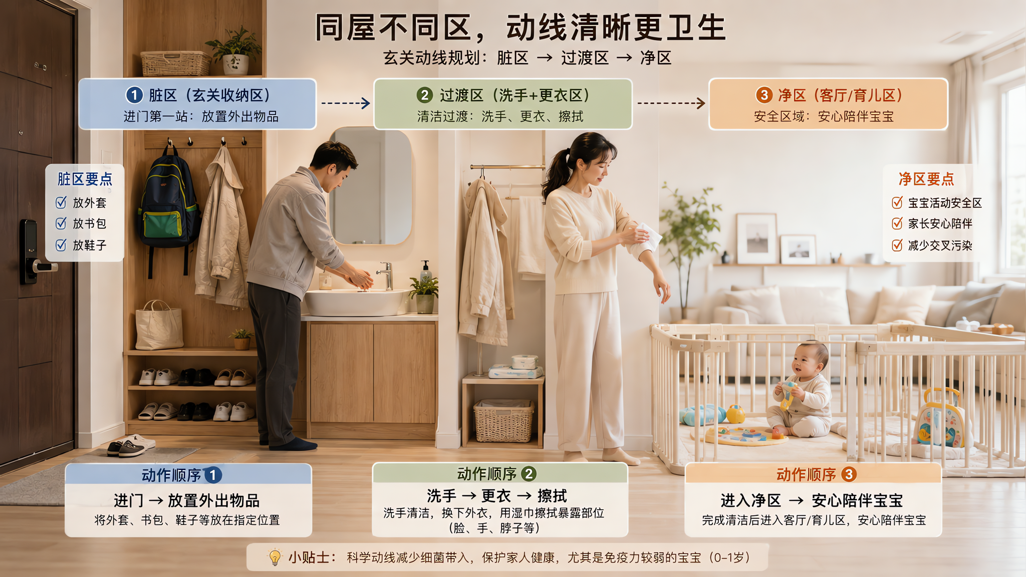 开学后怕大宝传小宝？进门30分钟这样分区最关键
