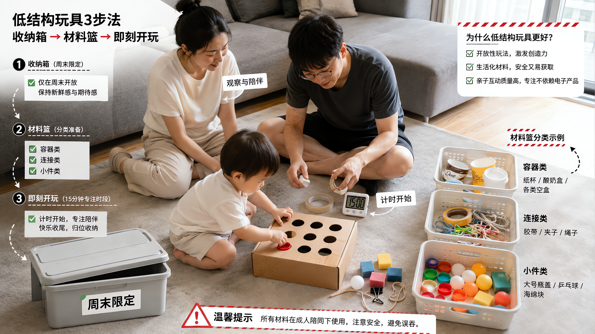 别再给娃买会唱会闪：10分钟搭好低结构玩具篮