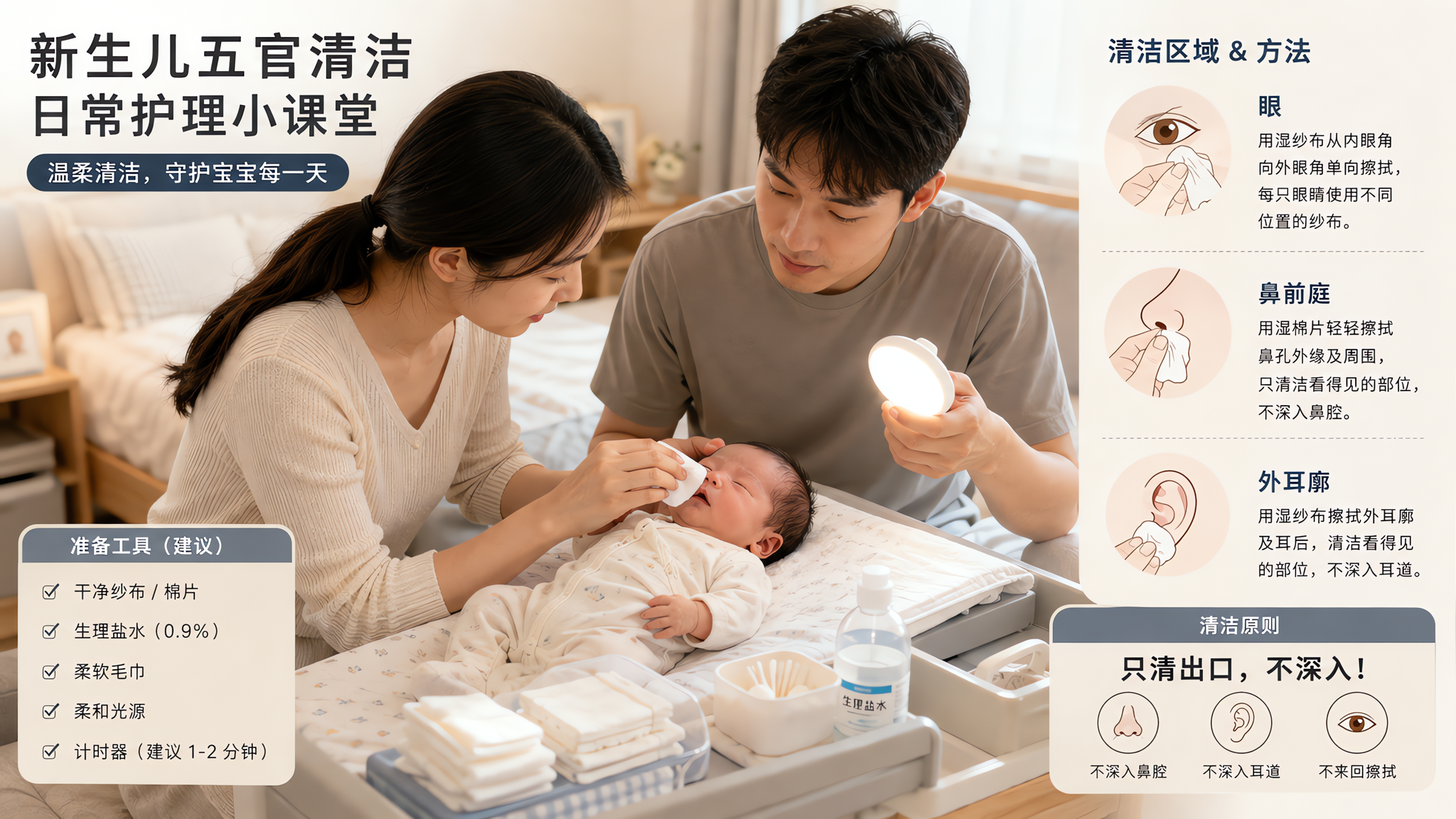 宝宝鼻屎眼屎耳屎怎么清？记住只清出口不深掏