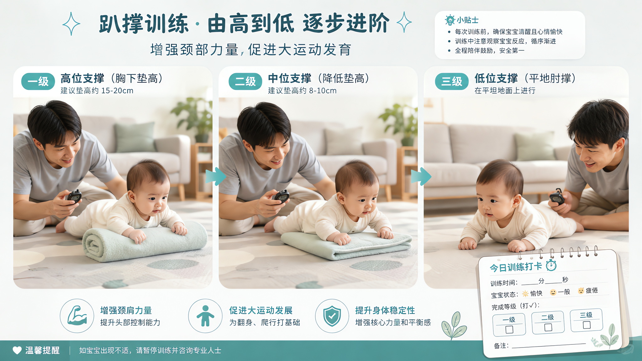 夏天宝宝一趴就哭？先别硬按：3级支撑角度让他慢慢能趴