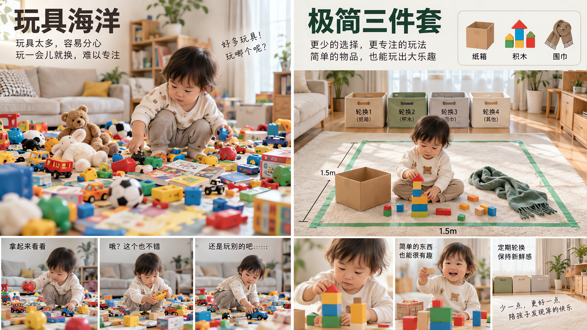 玩具越多越不玩？3天用“极简+轮换”拉长专注时长