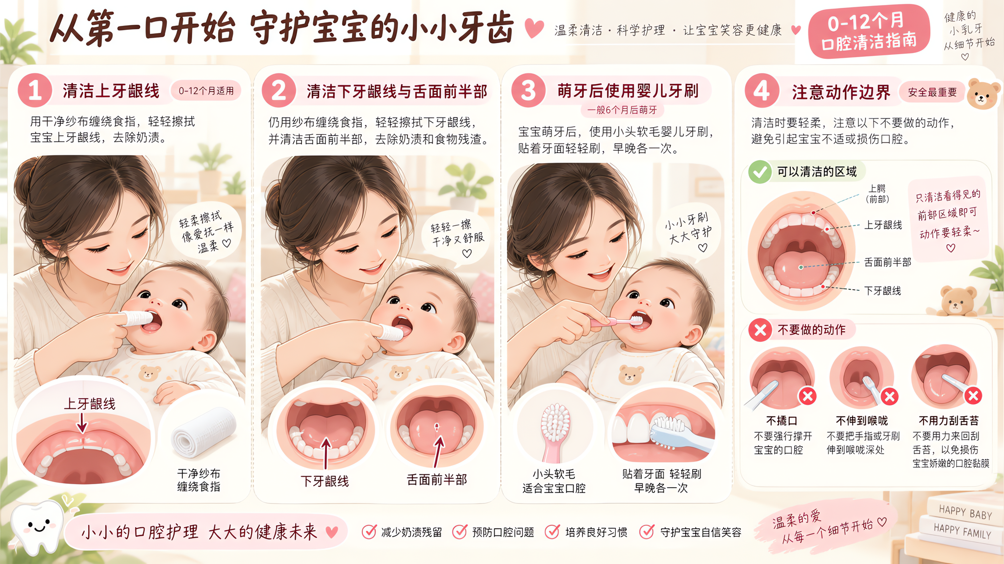 0-1岁宝宝口腔清洁分龄步骤：从纱布到软毛刷
