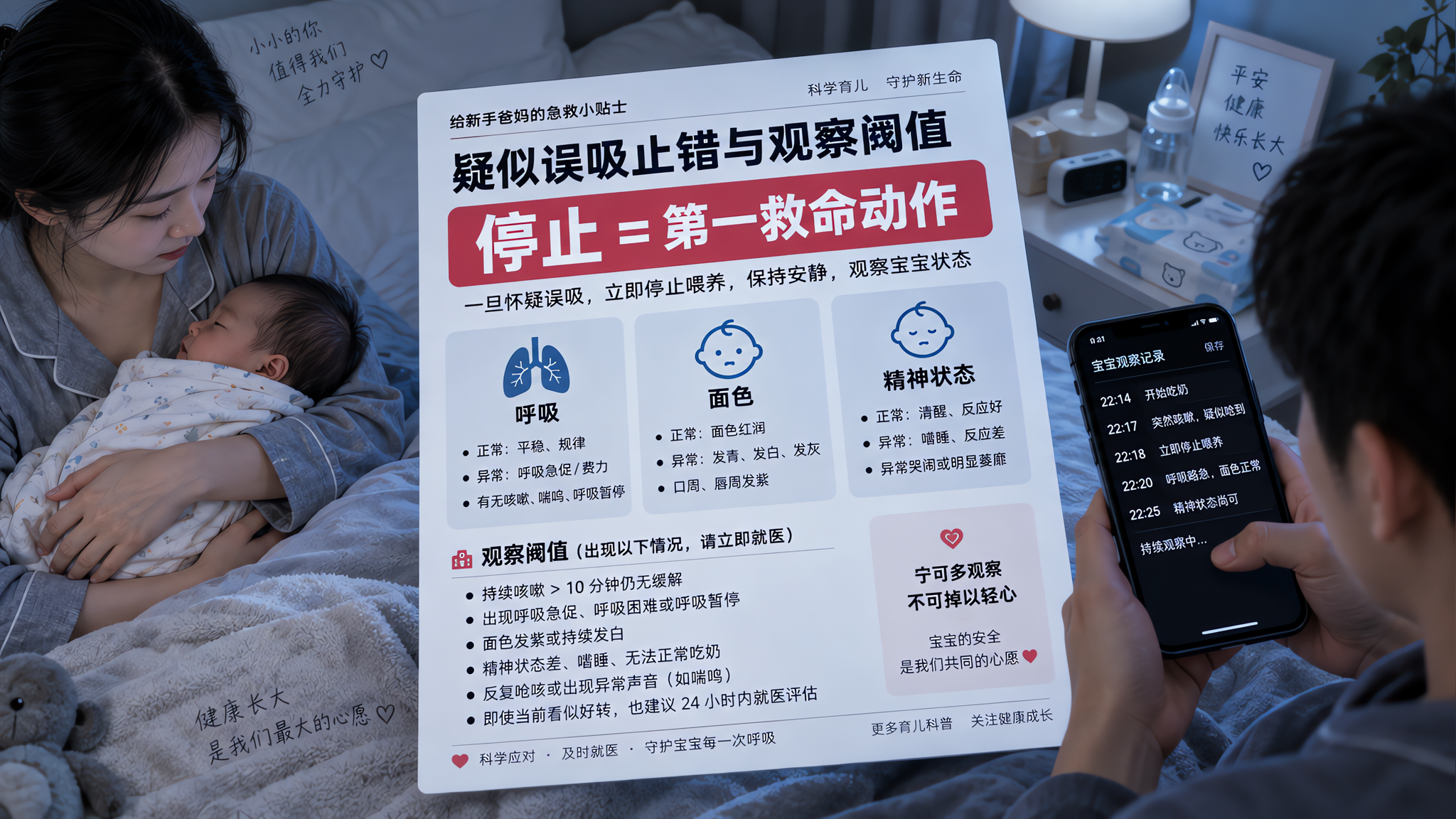 新生儿喂药呛咳像误吸：先停下，按这张观察阈值做