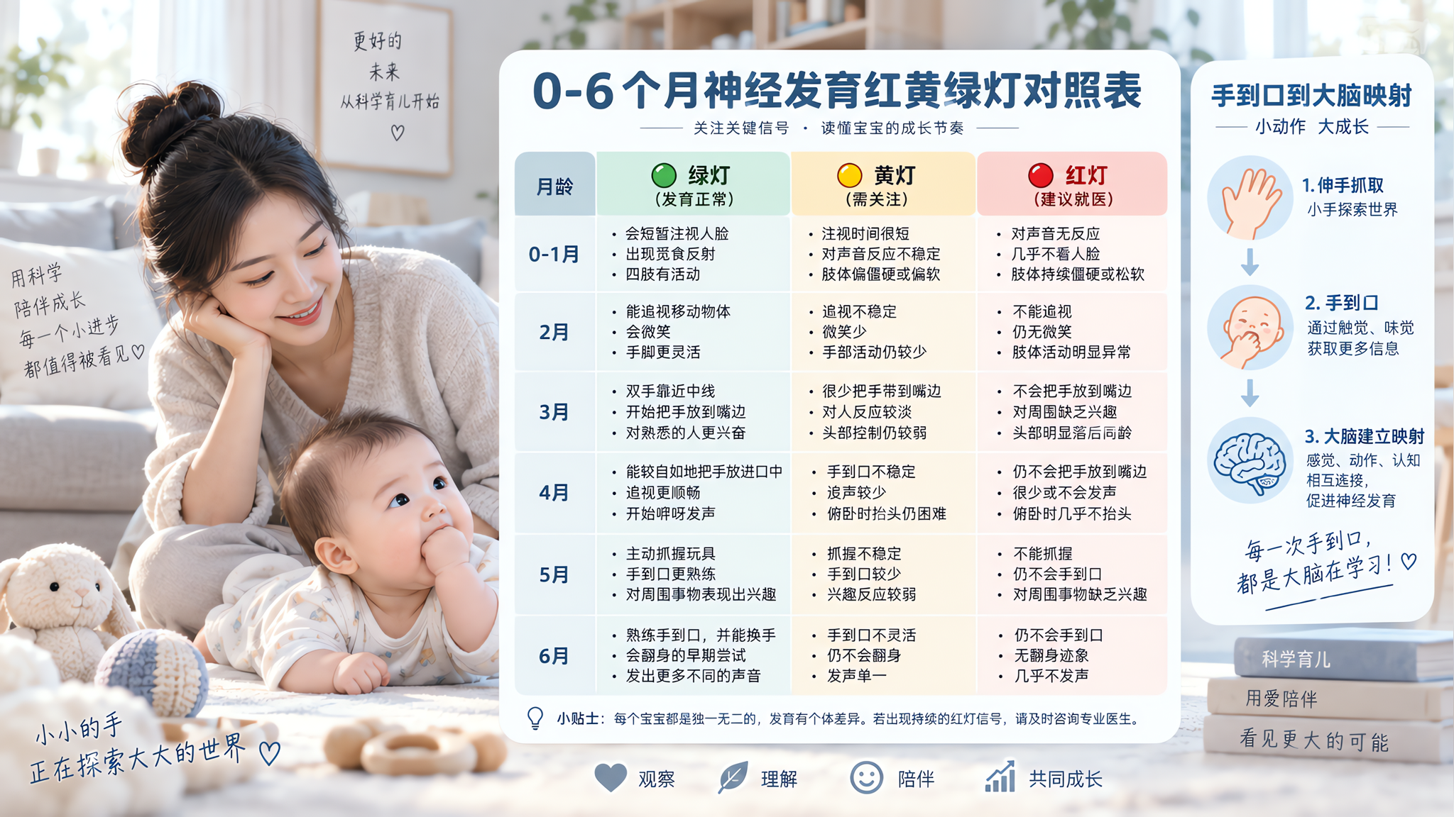 宝宝爱吃手不是变笨：0-6个月发育红绿灯自查