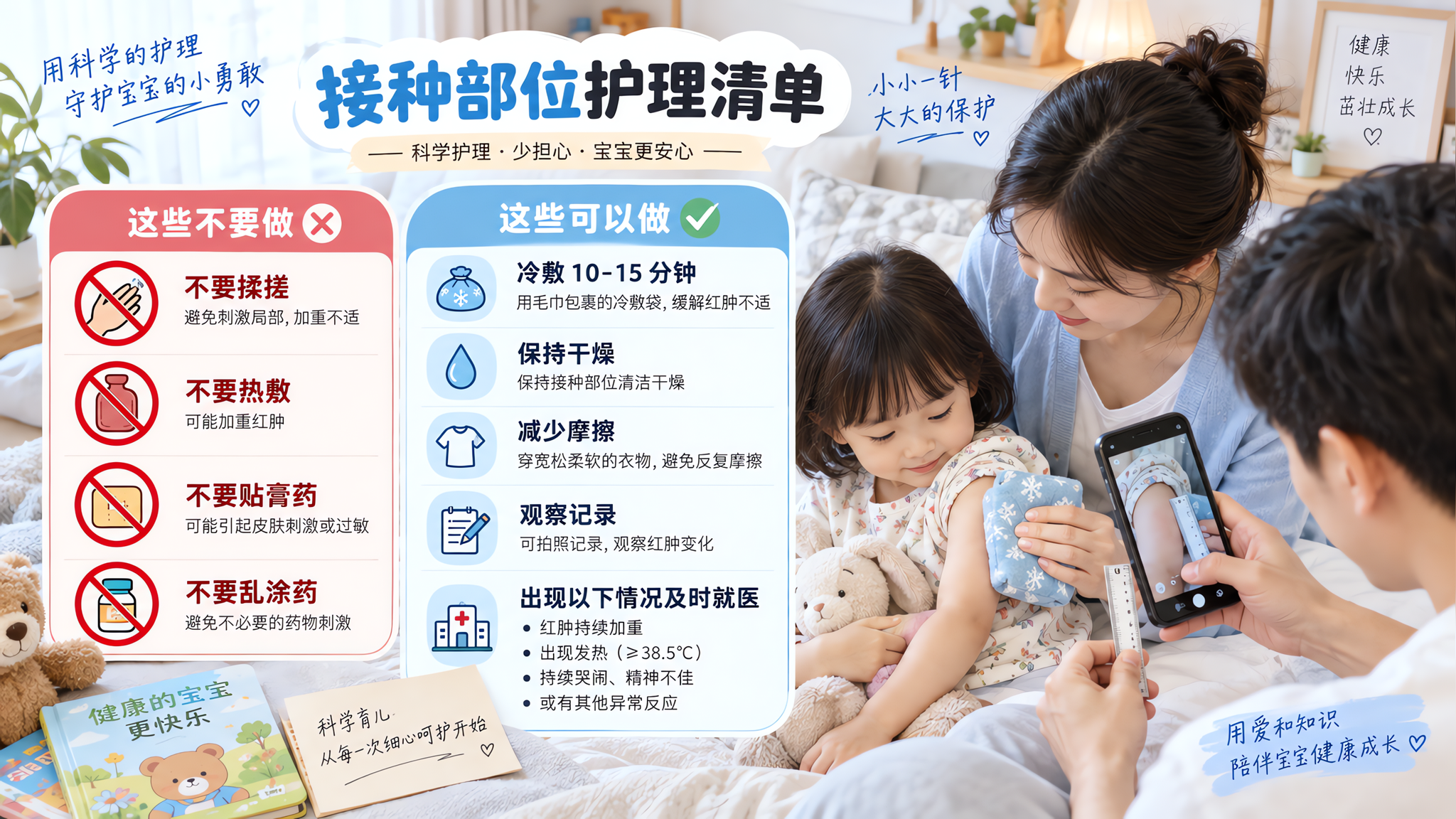 接种后胳膊肿一块怎么办？先别揉别热敷，照这份护理清单做