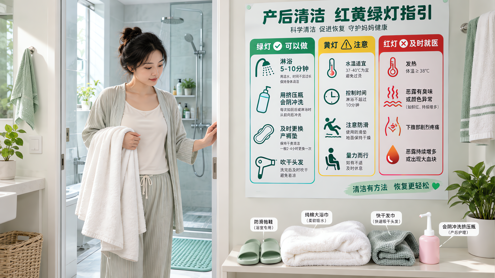 顺产后第一周能洗澡洗头吗？妇产科夏日清洁红绿灯