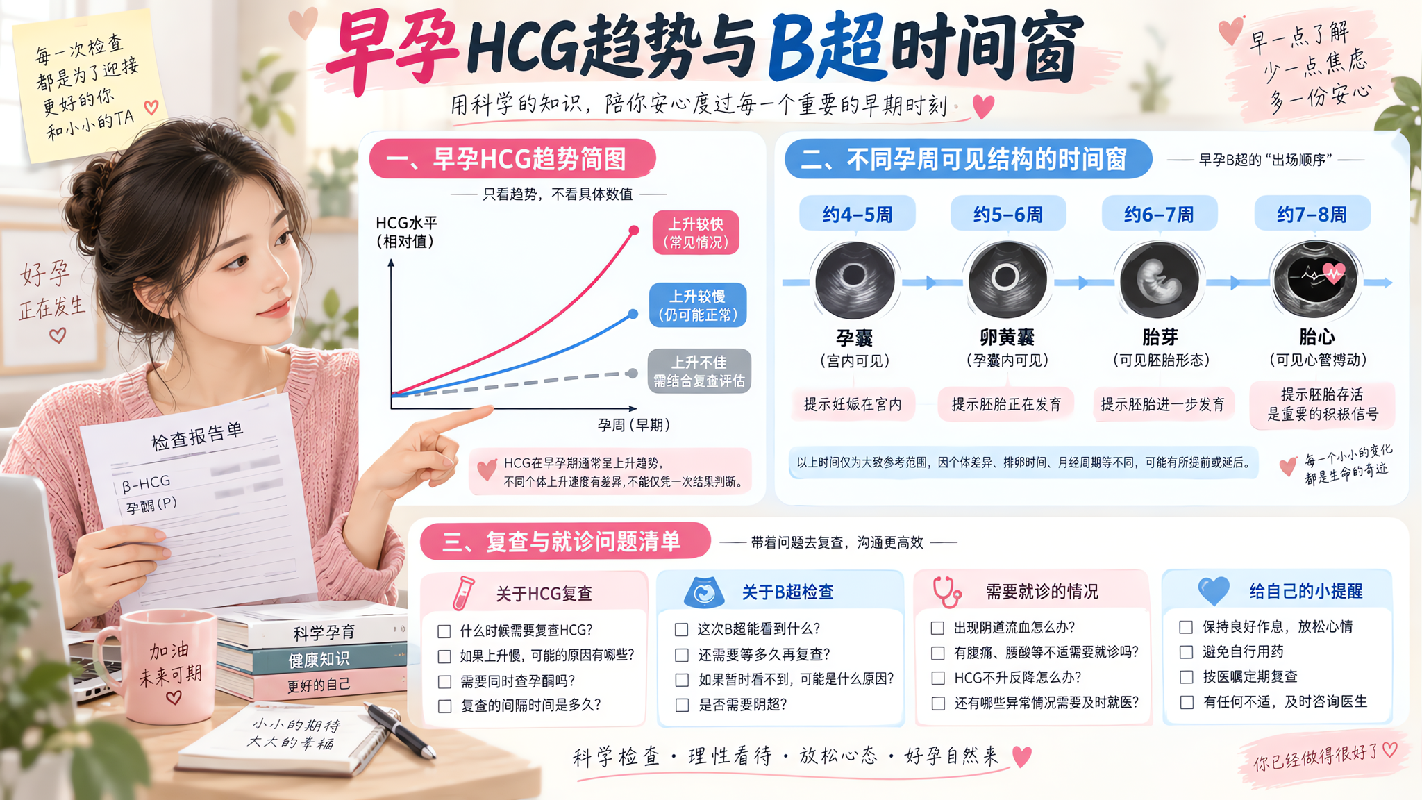 早孕别被HCG单次吓到：看趋势和B超时间窗就够了