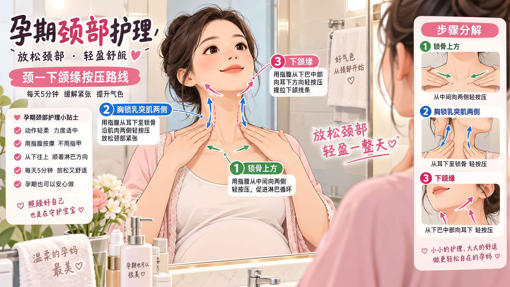 孕期颈纹变深别猛揉：1套低摩擦颈-下颌按压路线